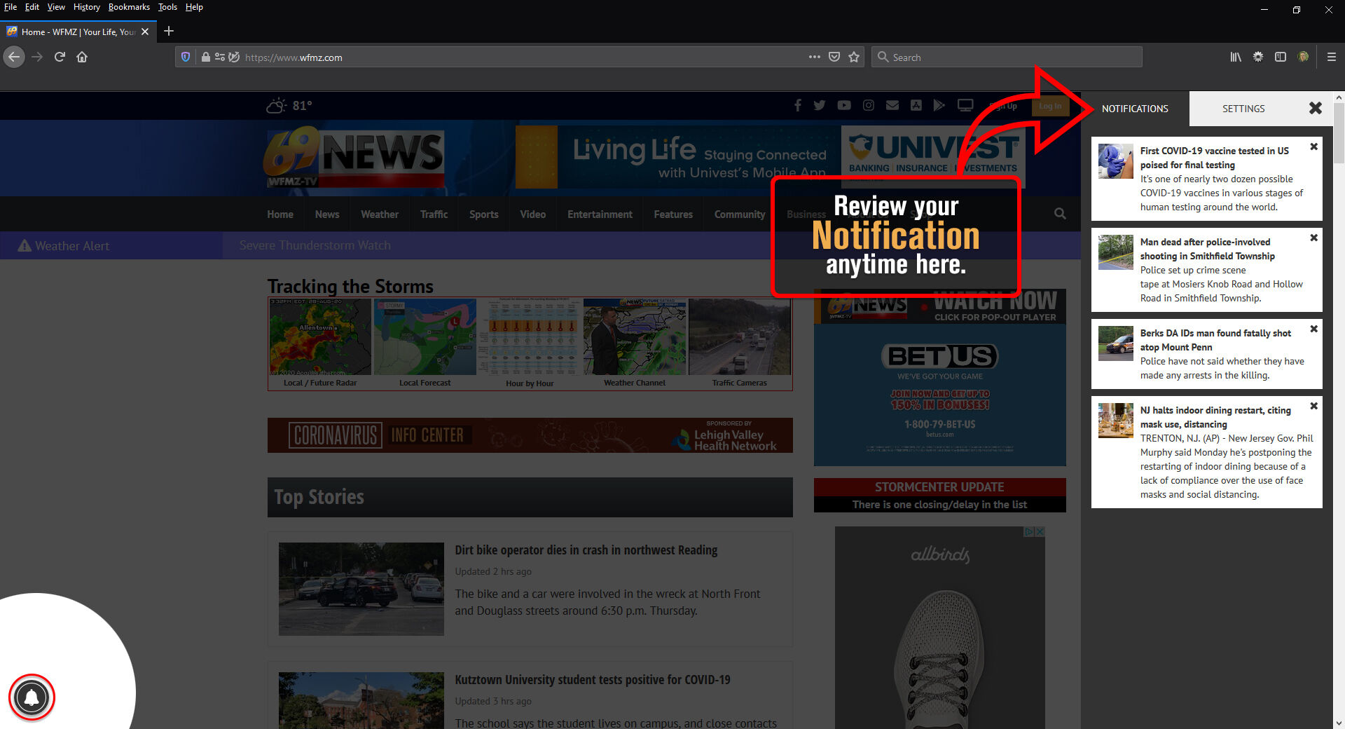 Review your notifications anytime here